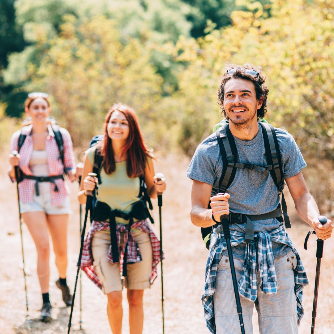 Three friends hiking