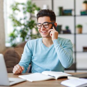 person answering phone