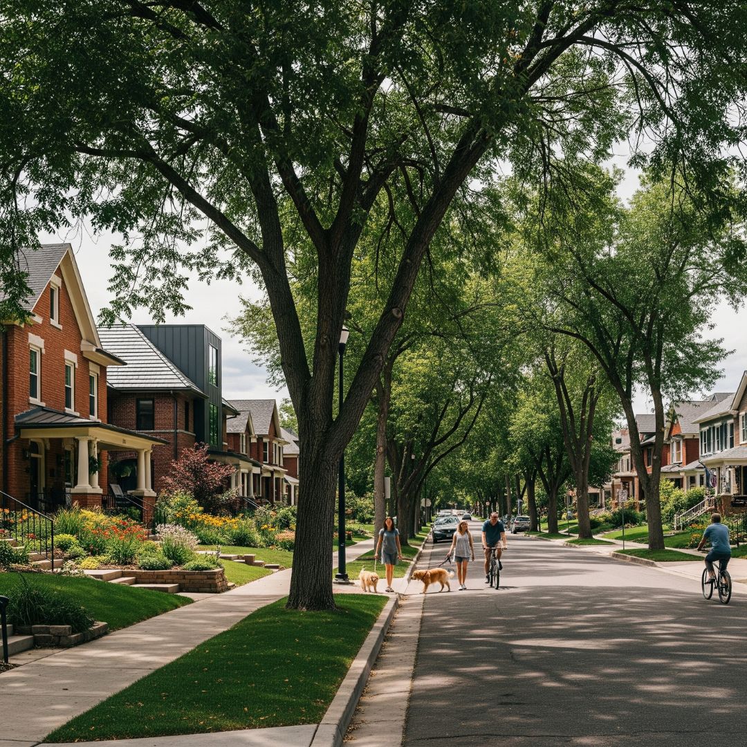 People enjoying a quaint neighborhood